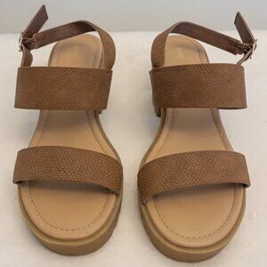 SUN + STONE Vanessa Brown Strappy Block Heel Sandals – Size 10M Faux Leather
